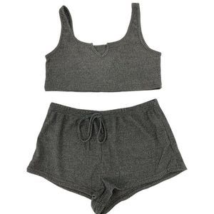 Lot of 2 Shorts plus bralette top 1817 size 1XL gray ribbed lounge